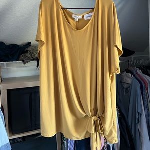Zenana Side Tie Top, Yellow, 2XL